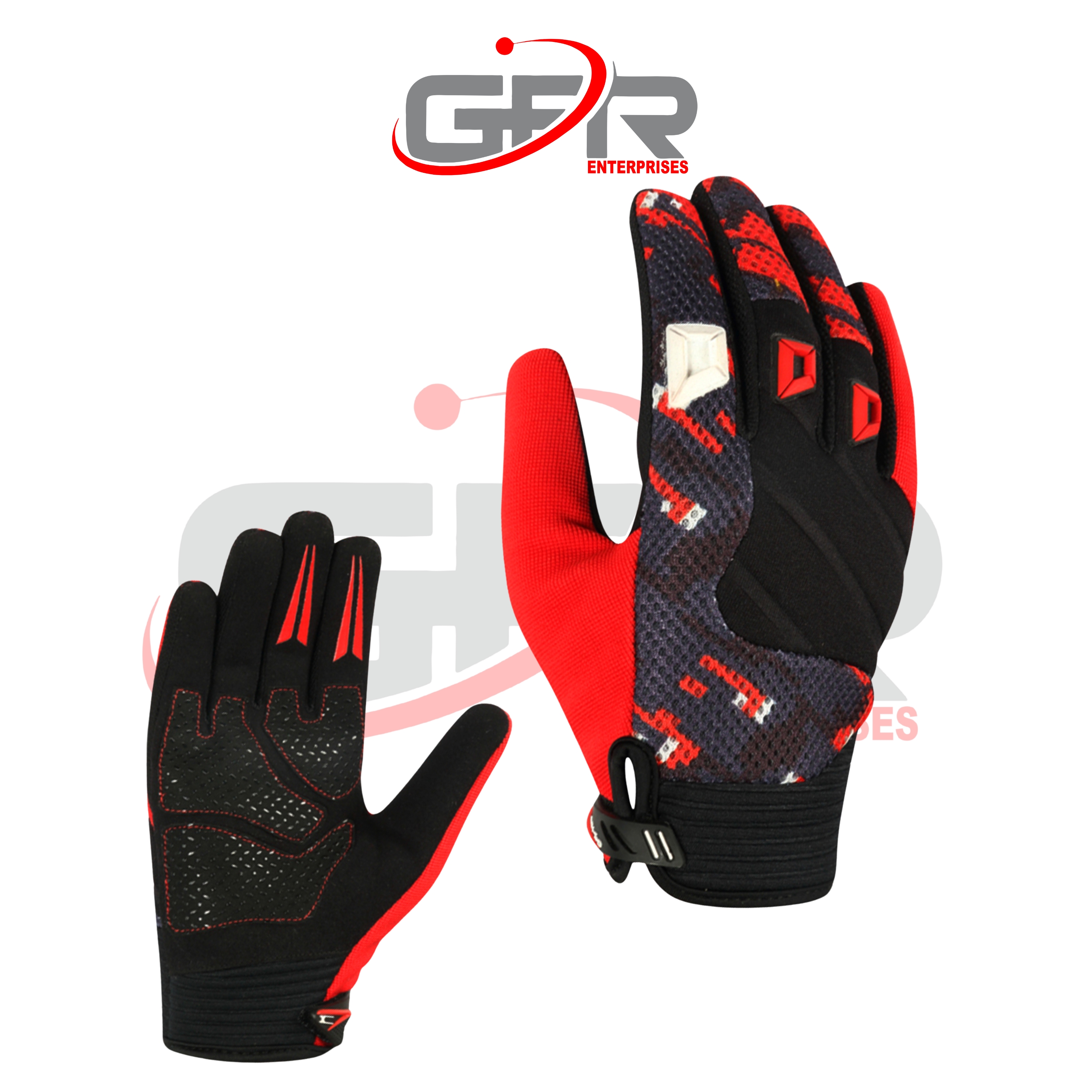 Dirt bike gloves with flexible pre-curved fingers