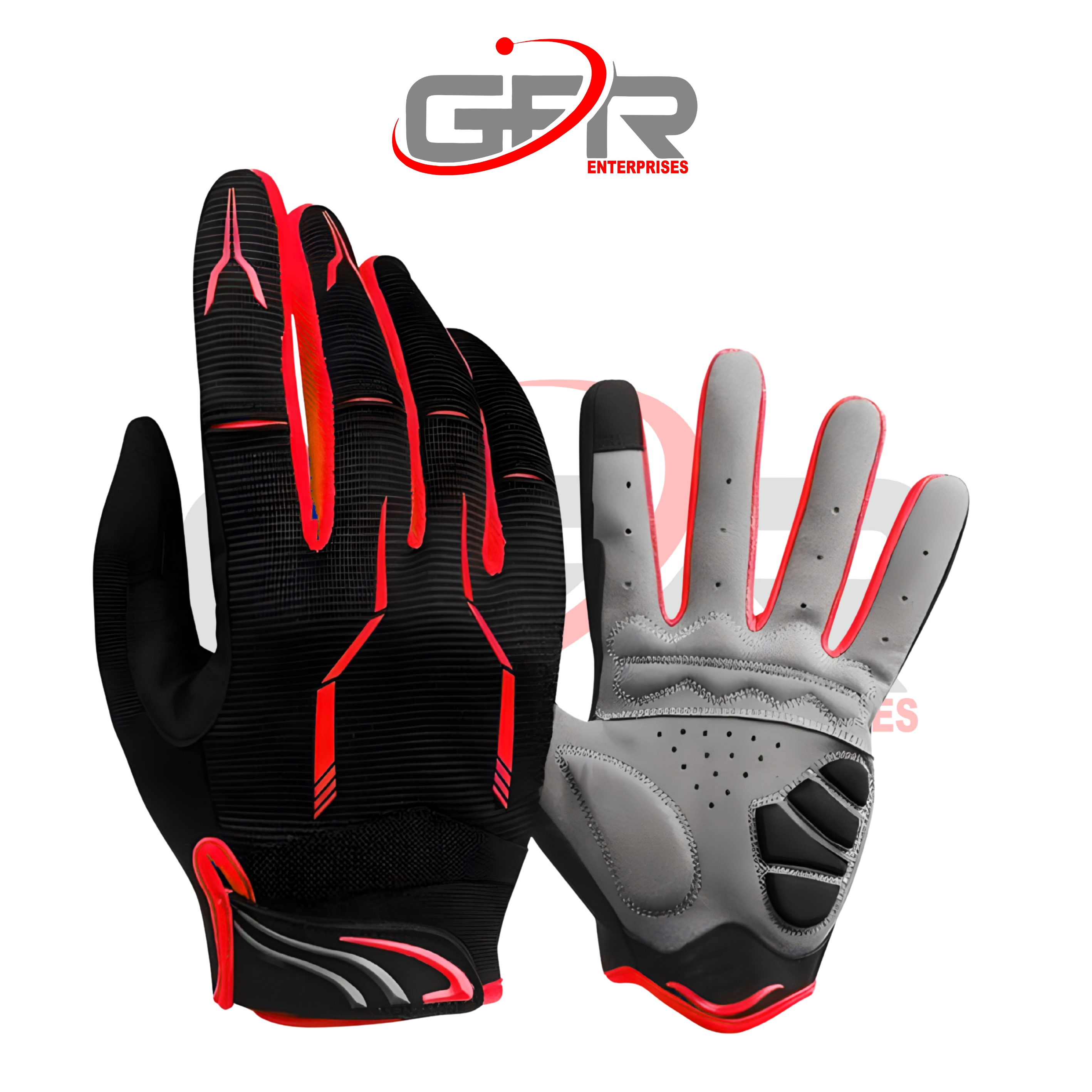 MTB gloves featuring padded palm and silicone grip.