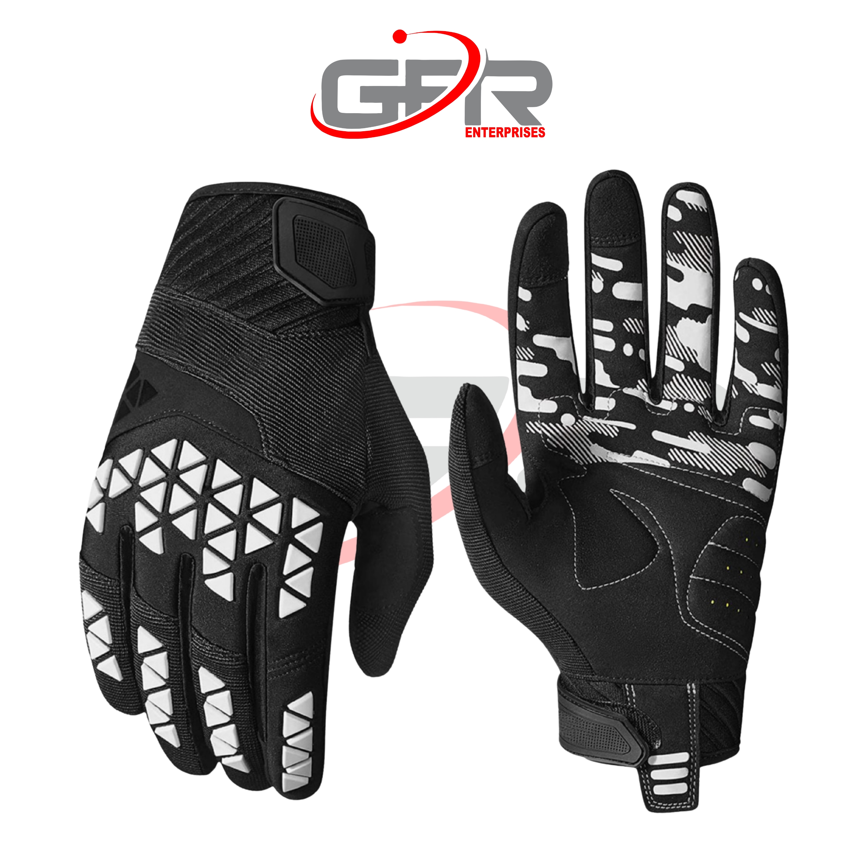 Close-up of gel-padded palm on full-finger cycling gloves.