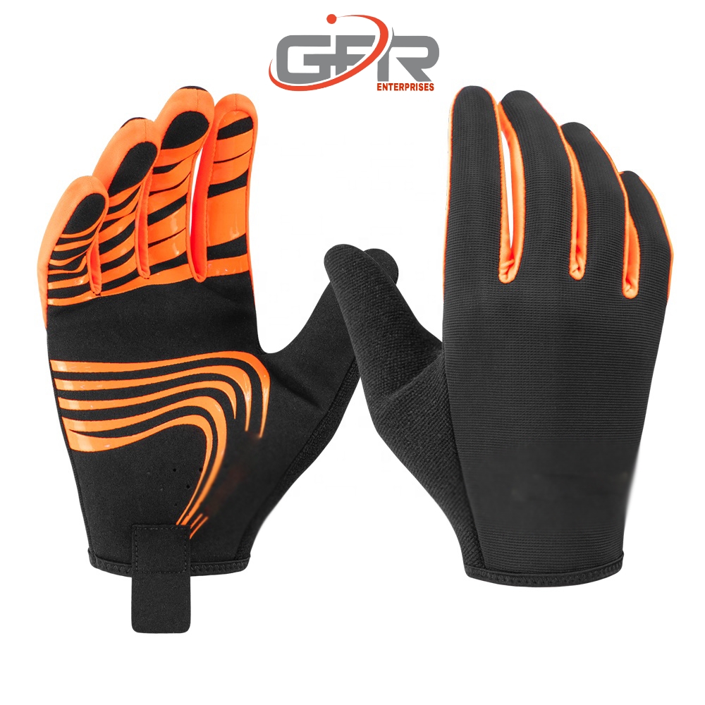 Custom full-finger cycling gloves manufactured by GFR Enterprises in Sialkot, Pakistan.