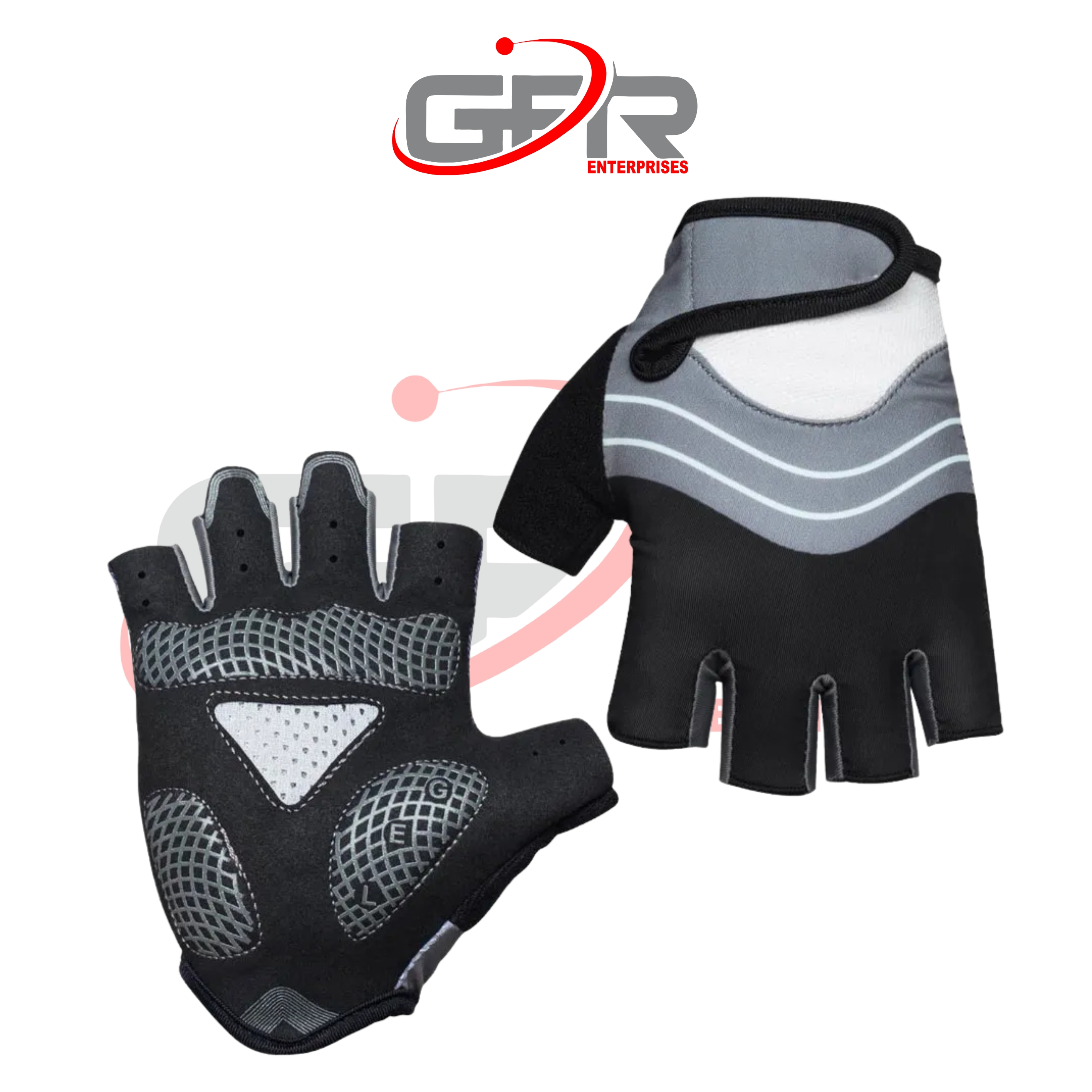 Custom fingerless cycling gloves with silicone grip print.