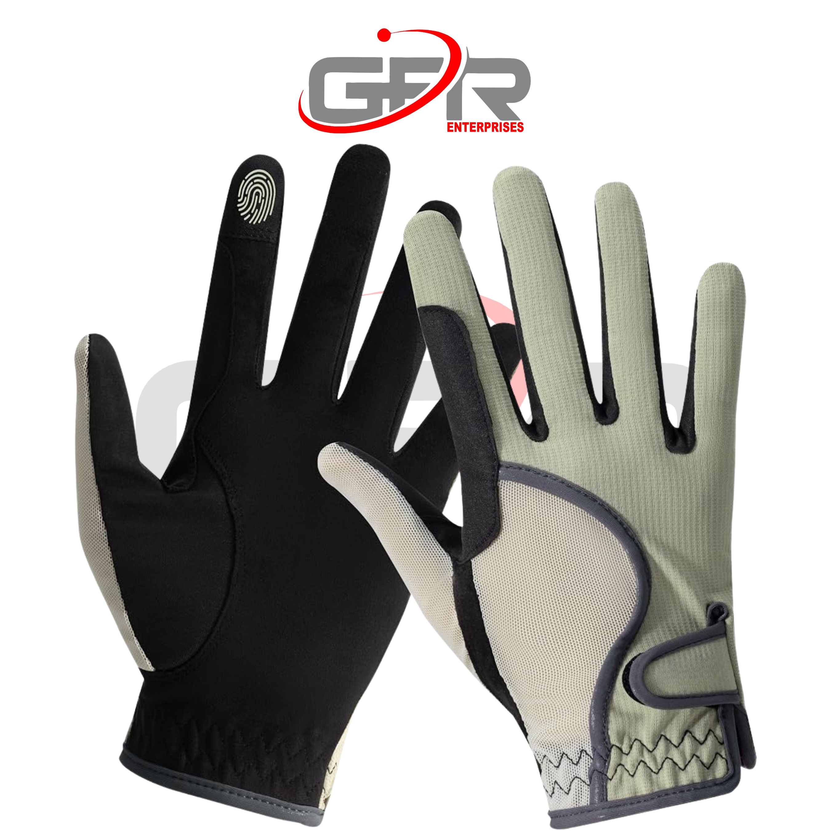 Custom horse riding gloves front and palm view