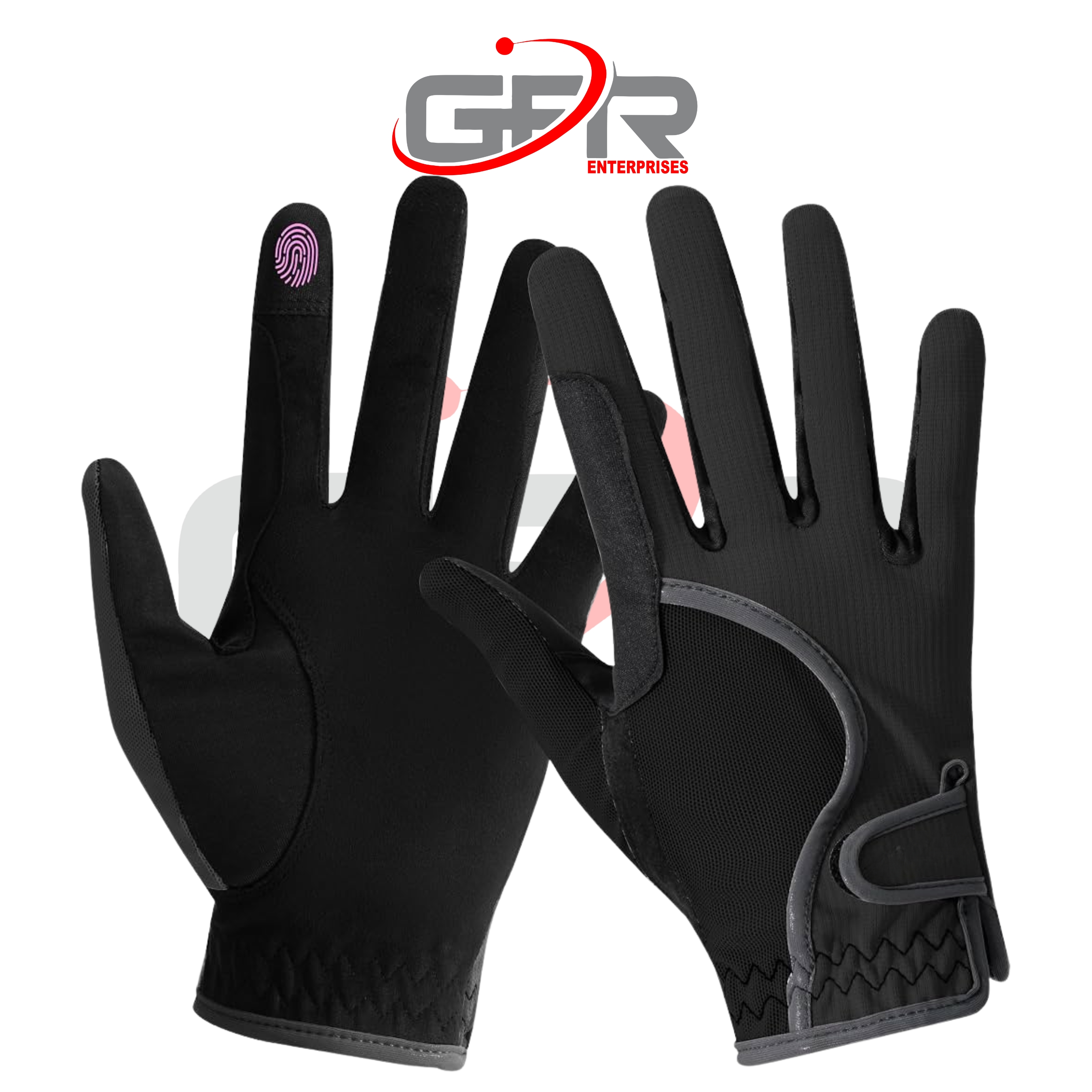 Close-up of riding glove palm grip and rein contact area