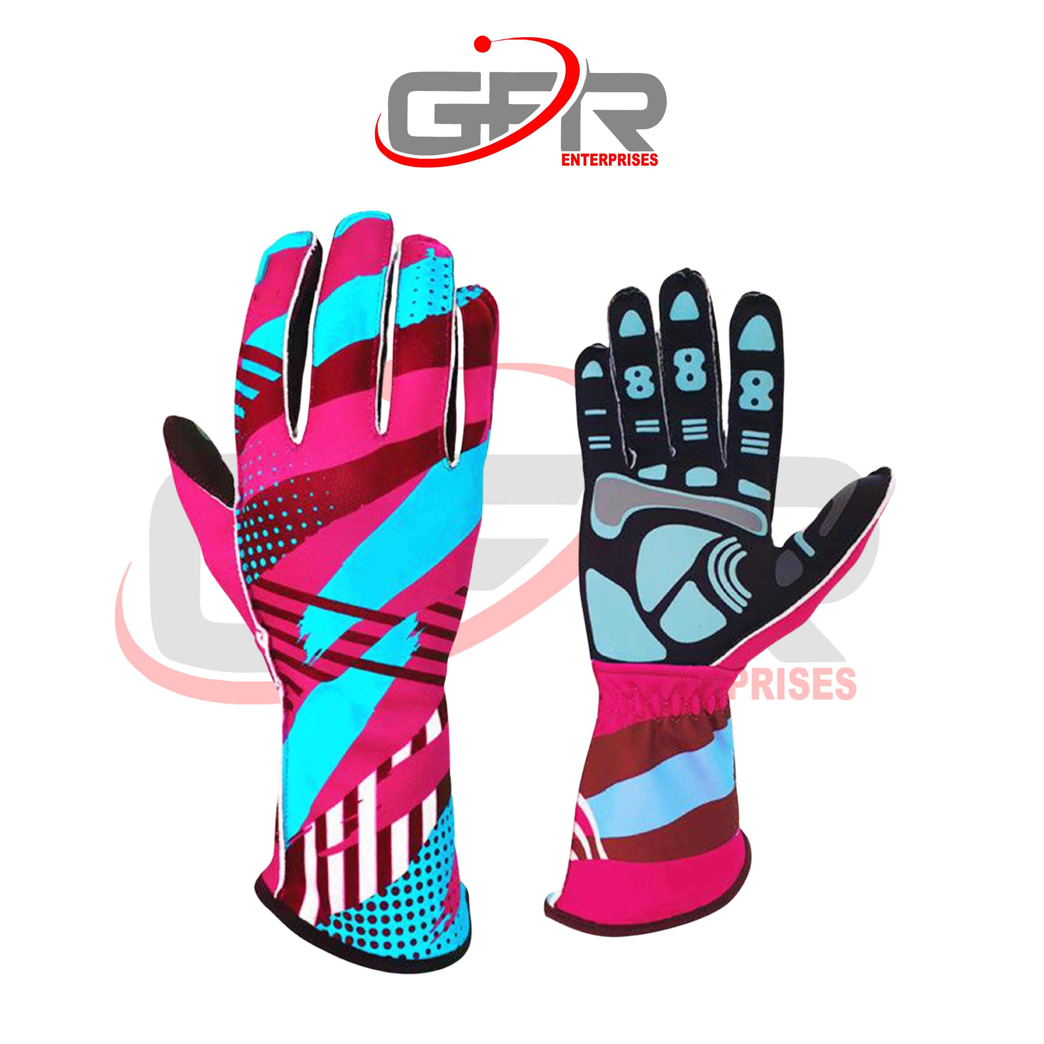 Custom karting gloves with silicone grip and ergonomic fit.