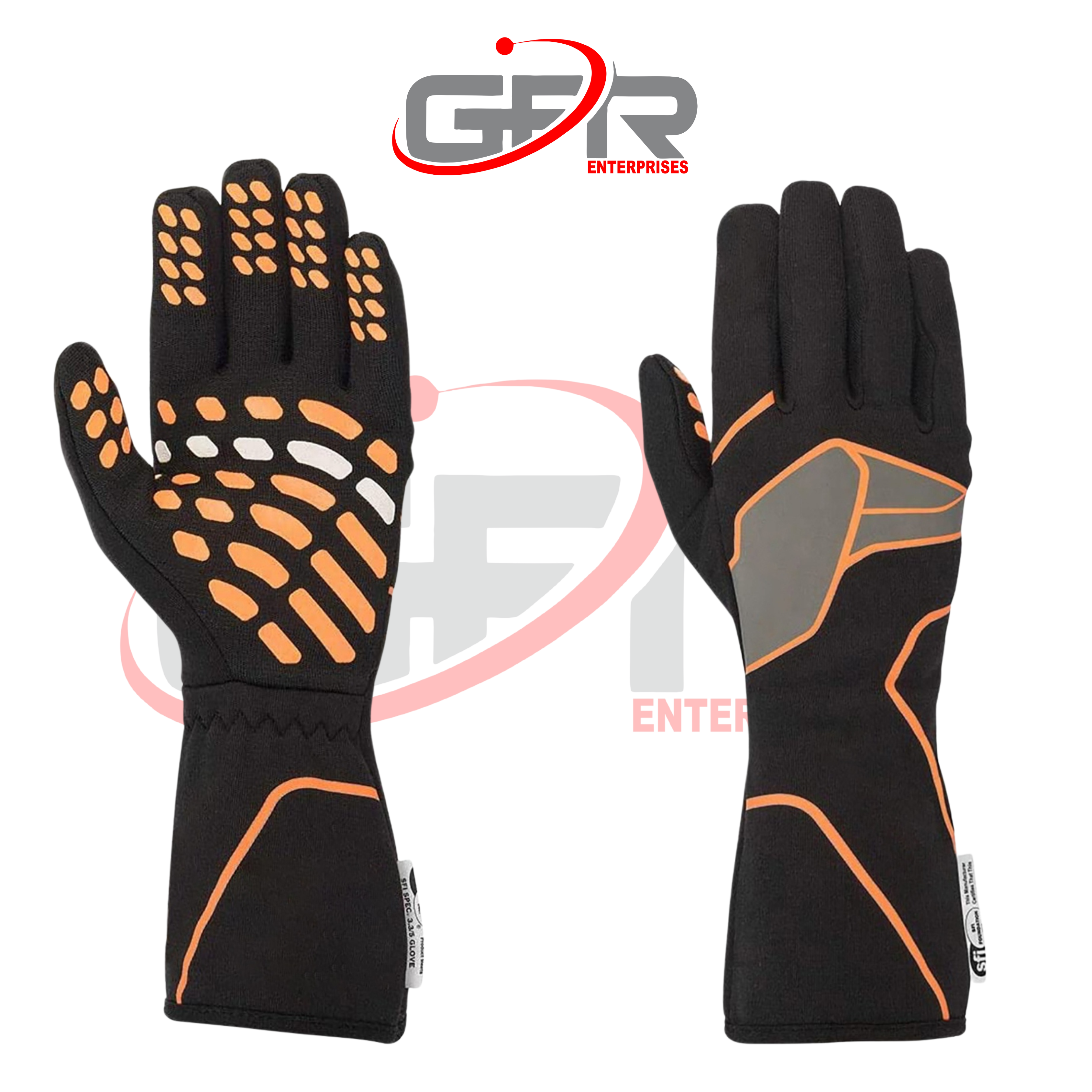 Custom karting gloves manufactured by GFR Enterprises in Sialkot, Pakistan.