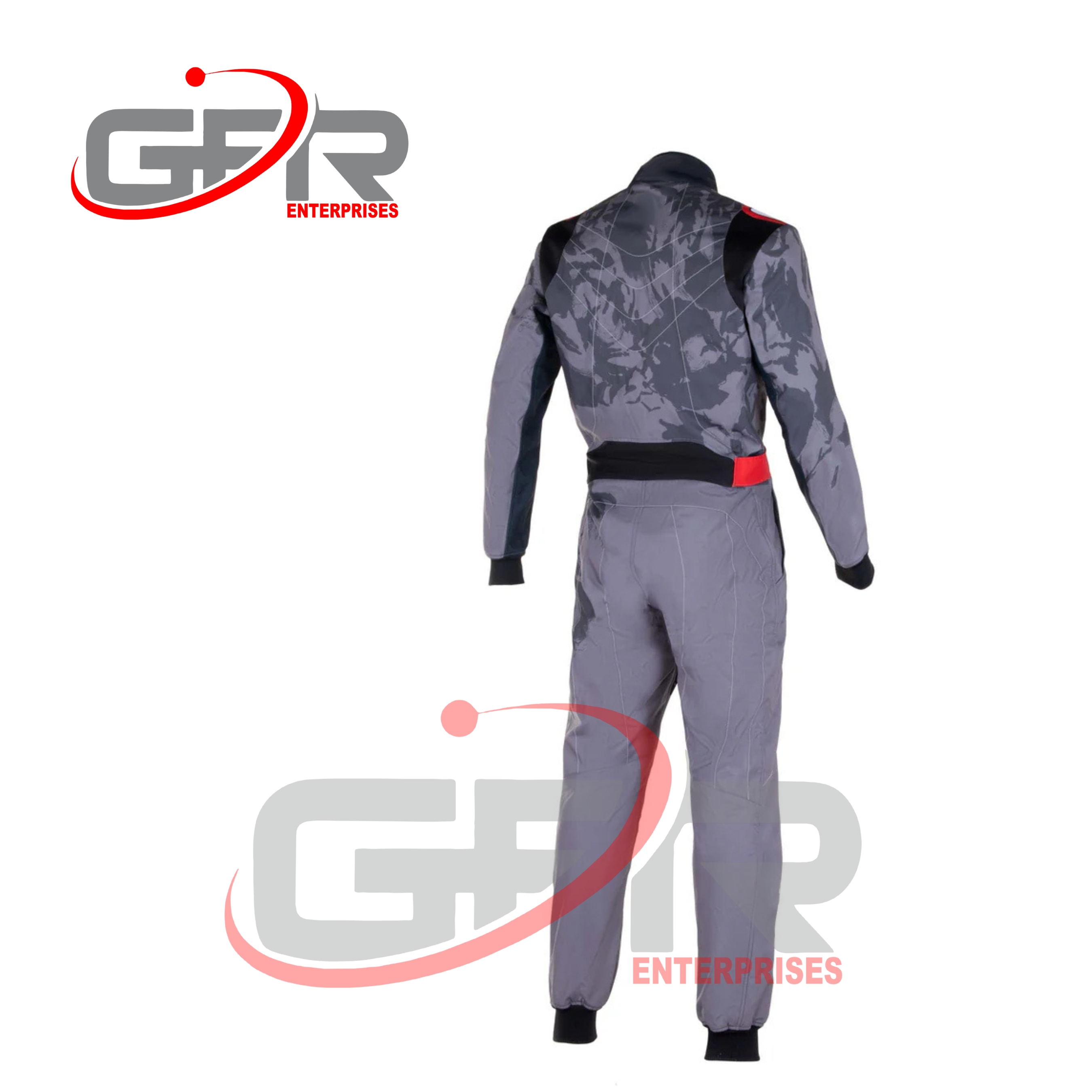 Custom karting suit back view with driver name and racing number
