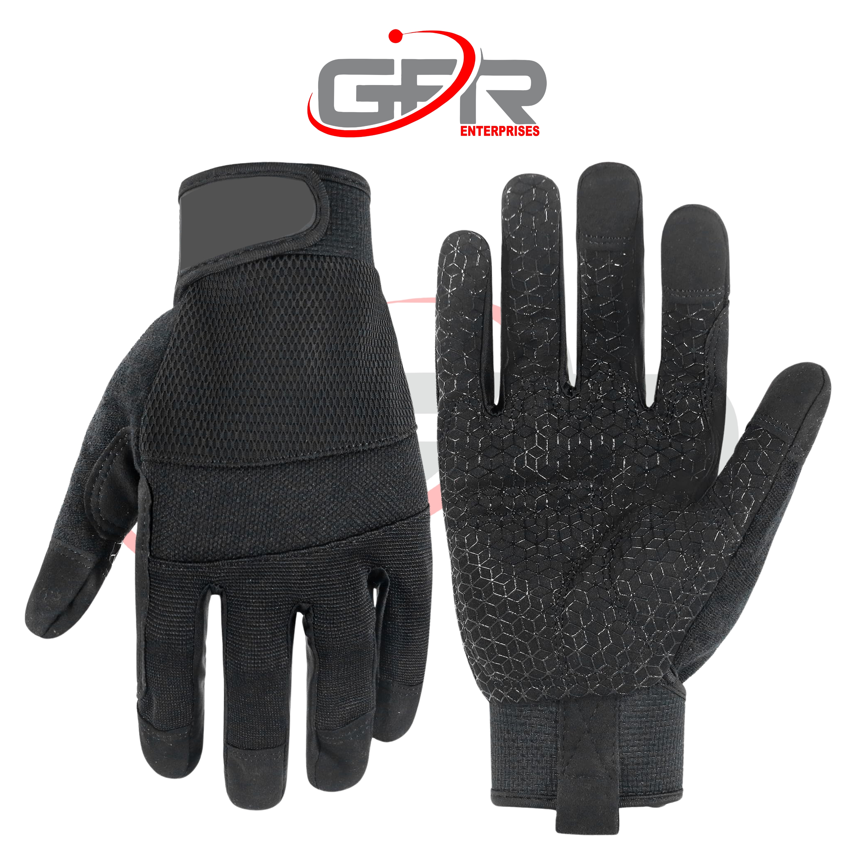 Custom mechanic gloves with reinforced synthetic leather palm.