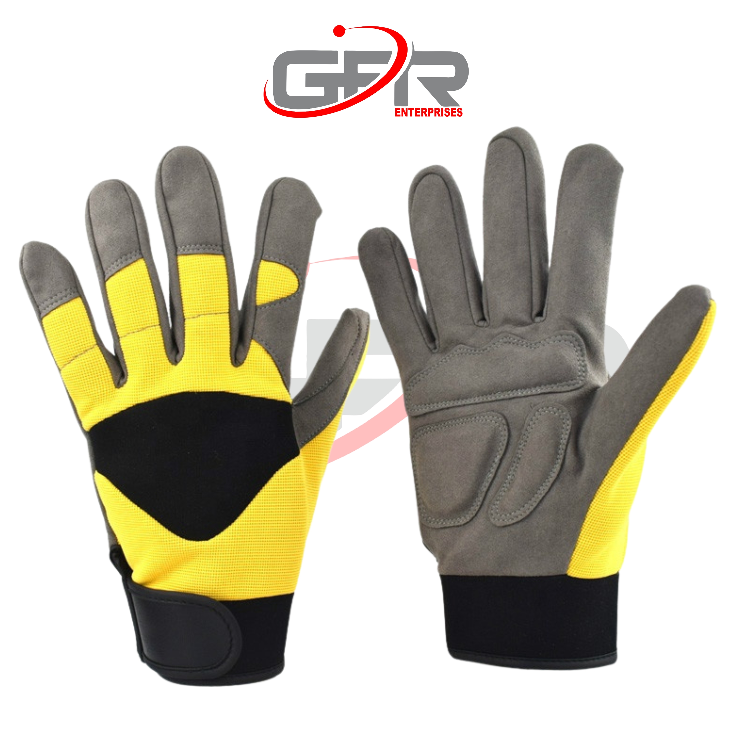 Industrial mechanic gloves with breathable back panel.