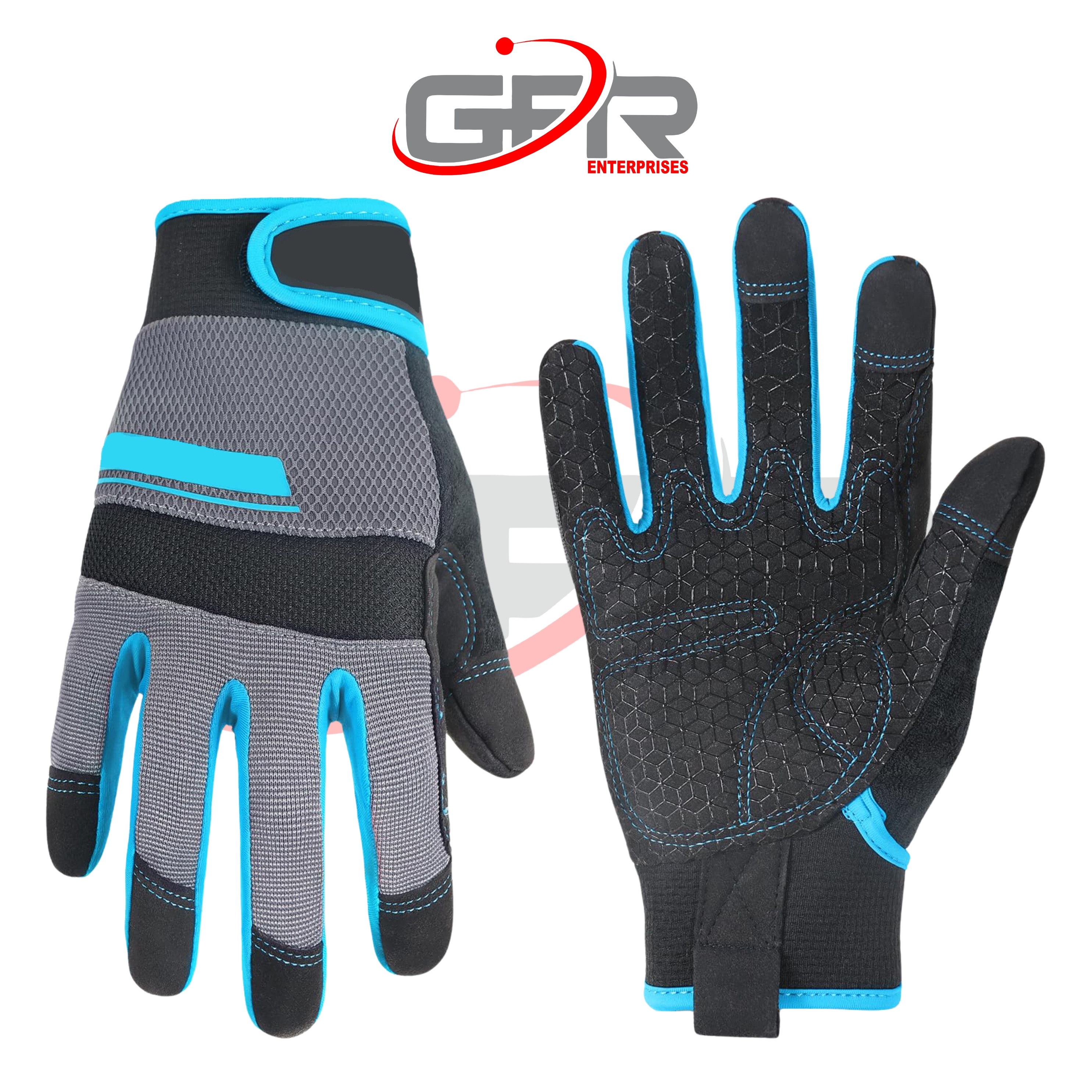Close-up of reinforced fingertips on custom mechanic gloves.