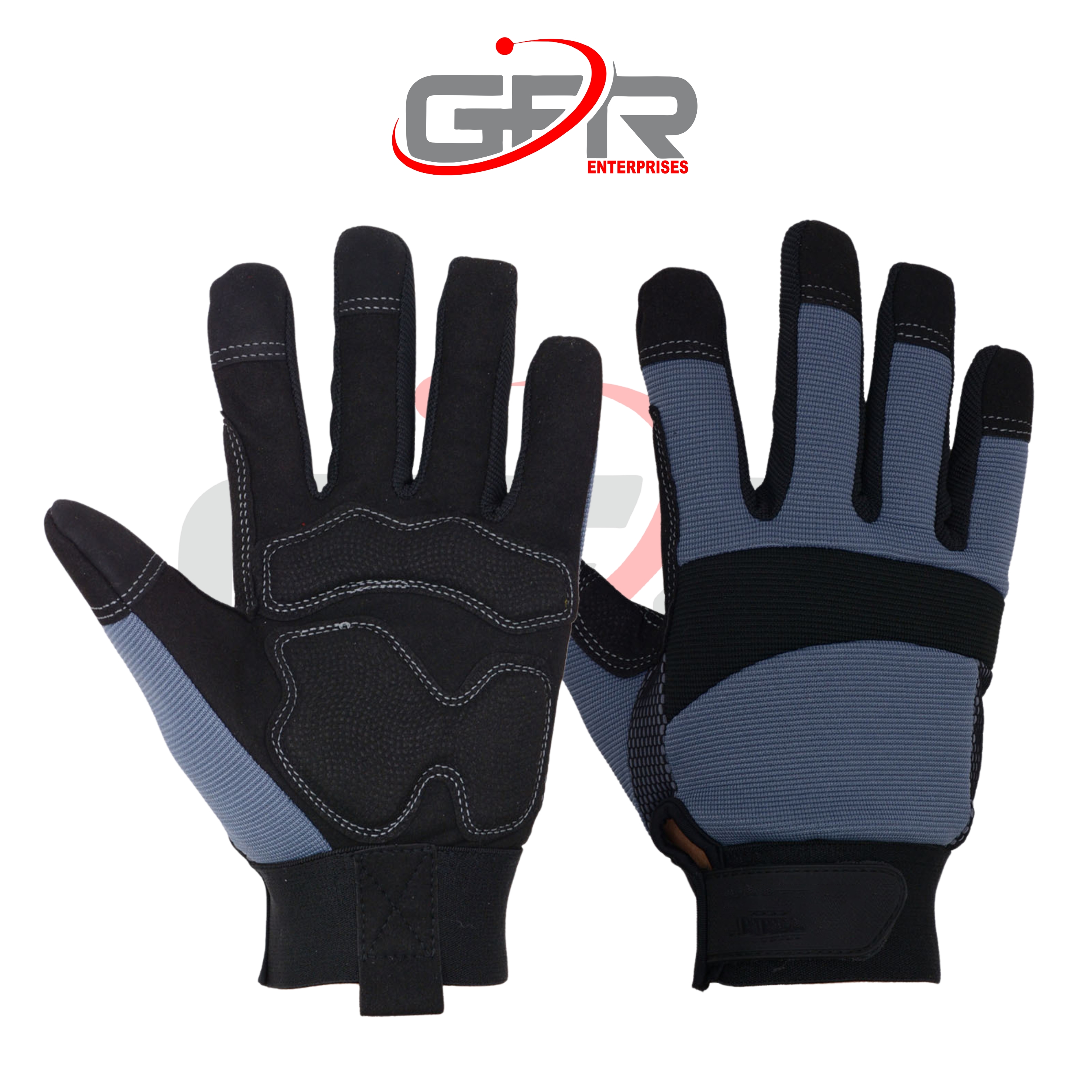 Automotive work gloves with breathable stretch fabric back.
