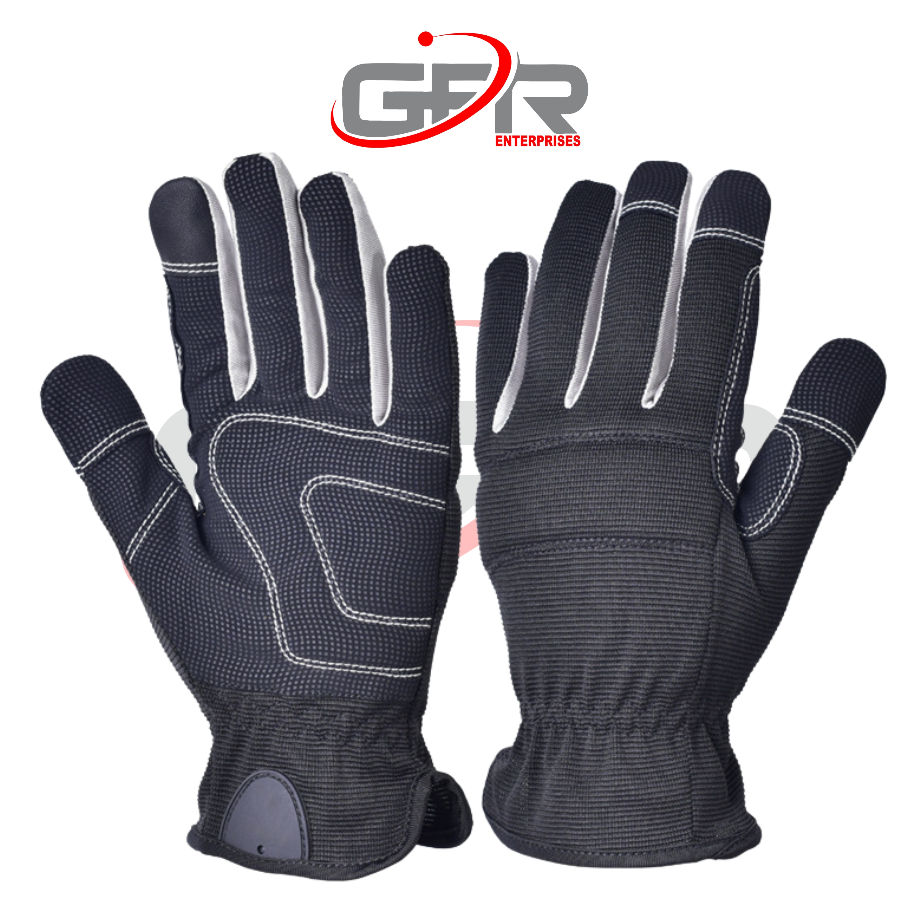 Industrial mechanic gloves with secure grip palm construction.
