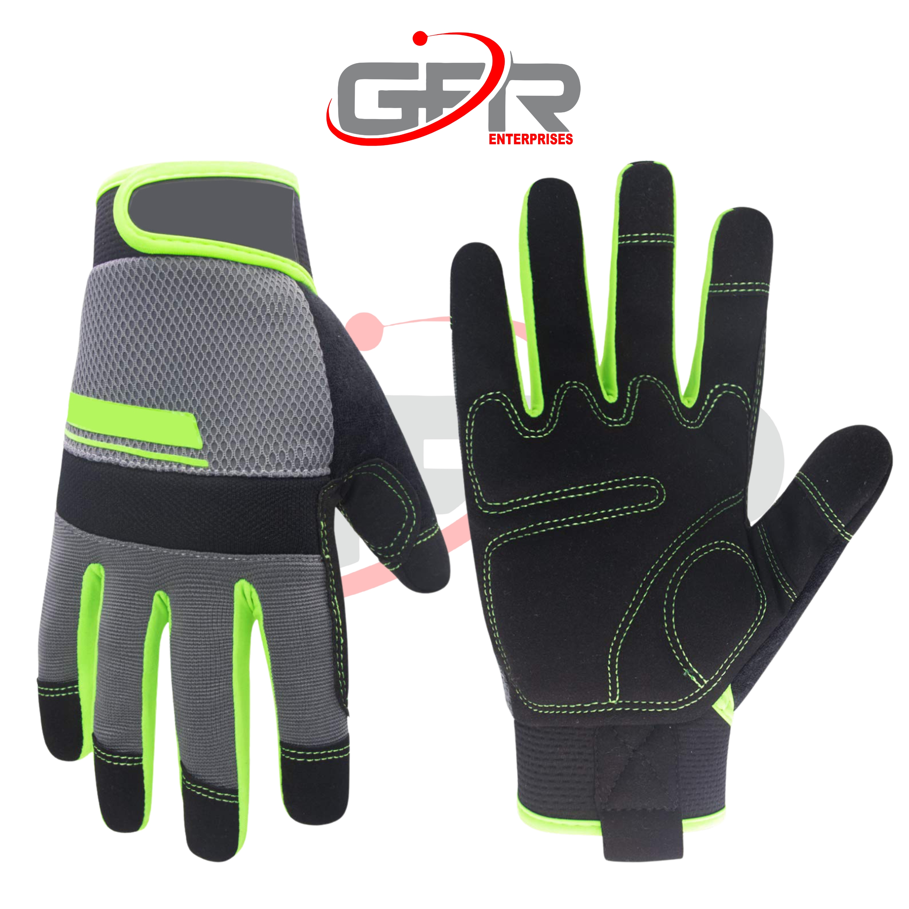 Custom mechanic gloves manufactured by GFR Enterprises for automotive and industrial applications.