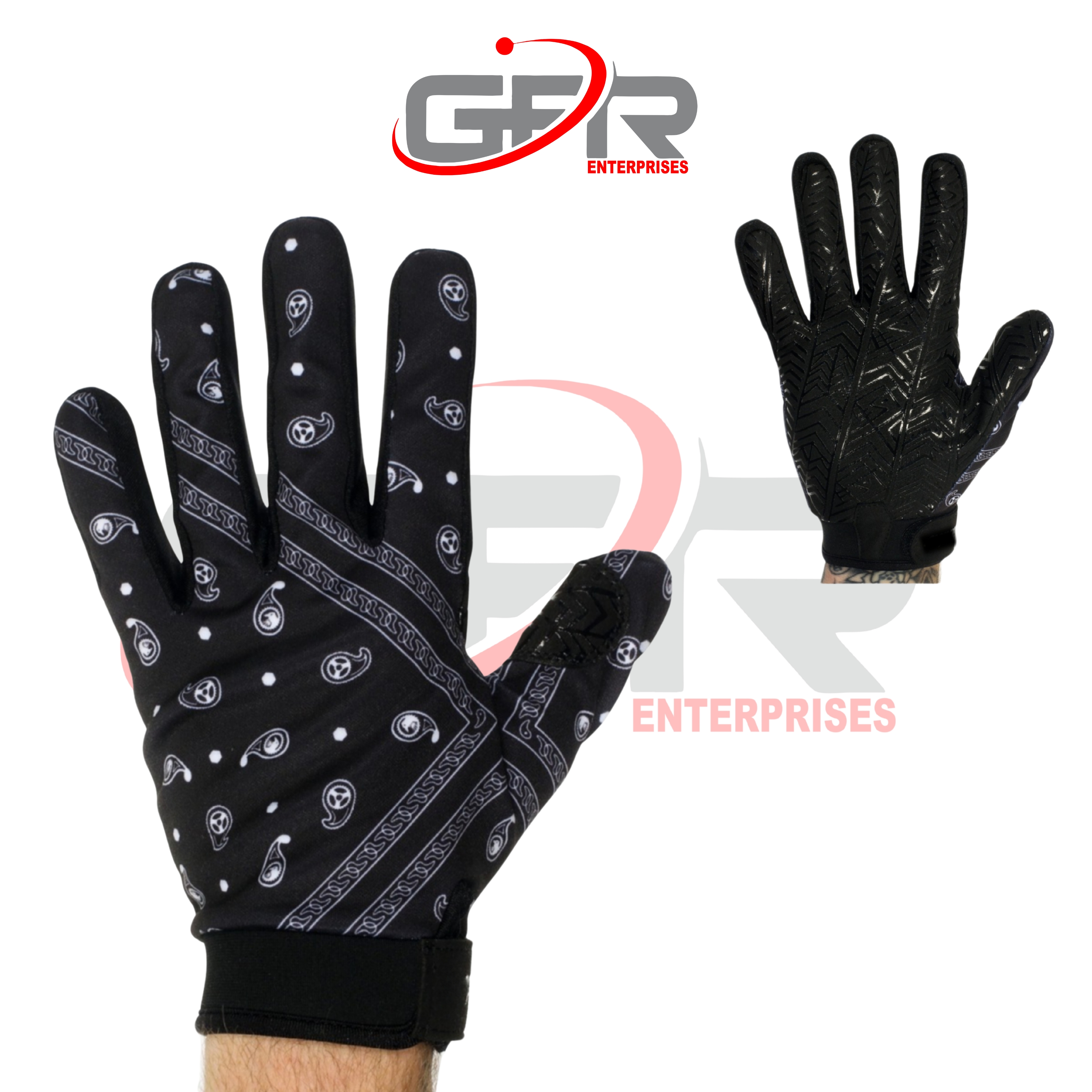 Black and red custom motocross gloves with silicone grip palm.