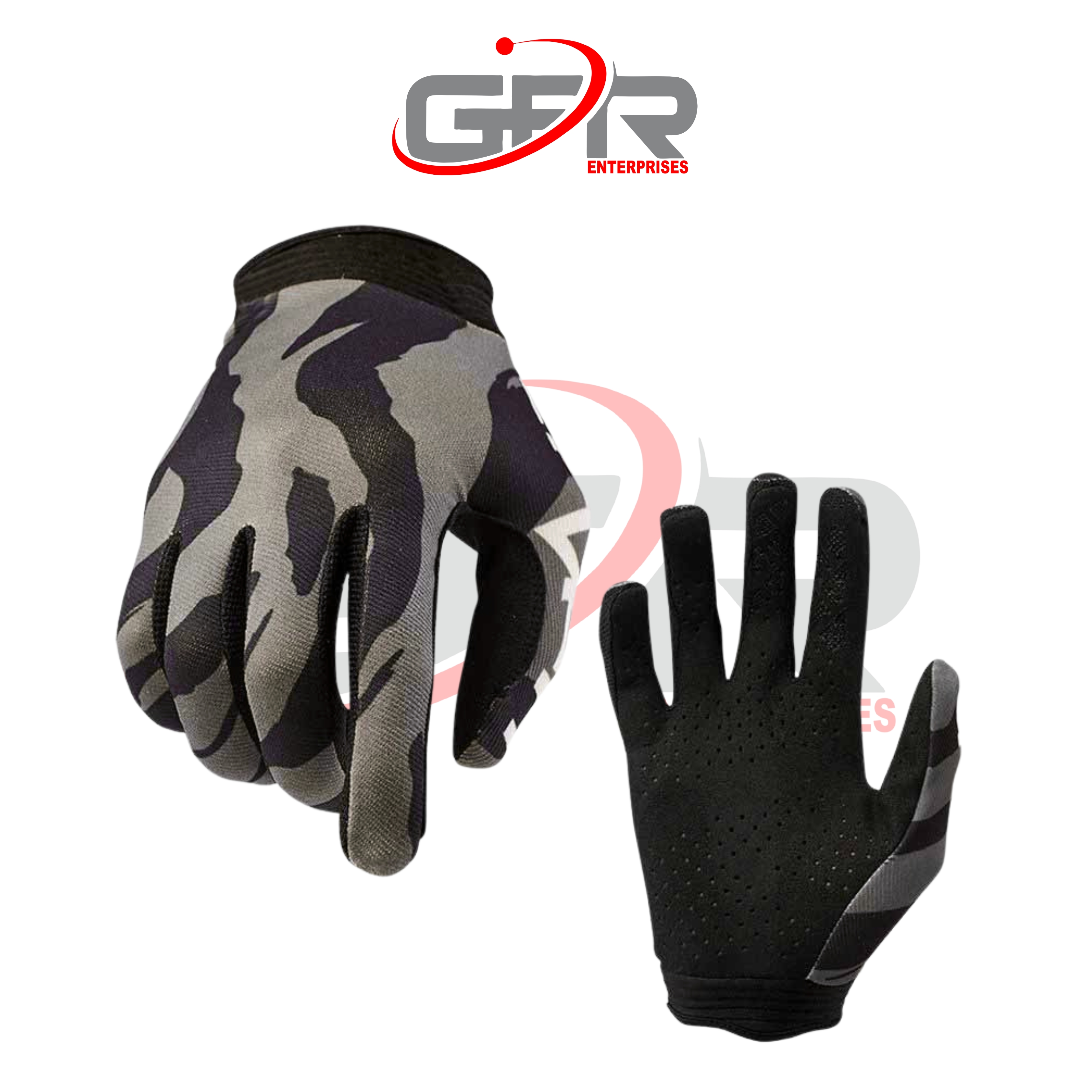 Close-up of silicone grip pattern on premium motocross racing gloves.