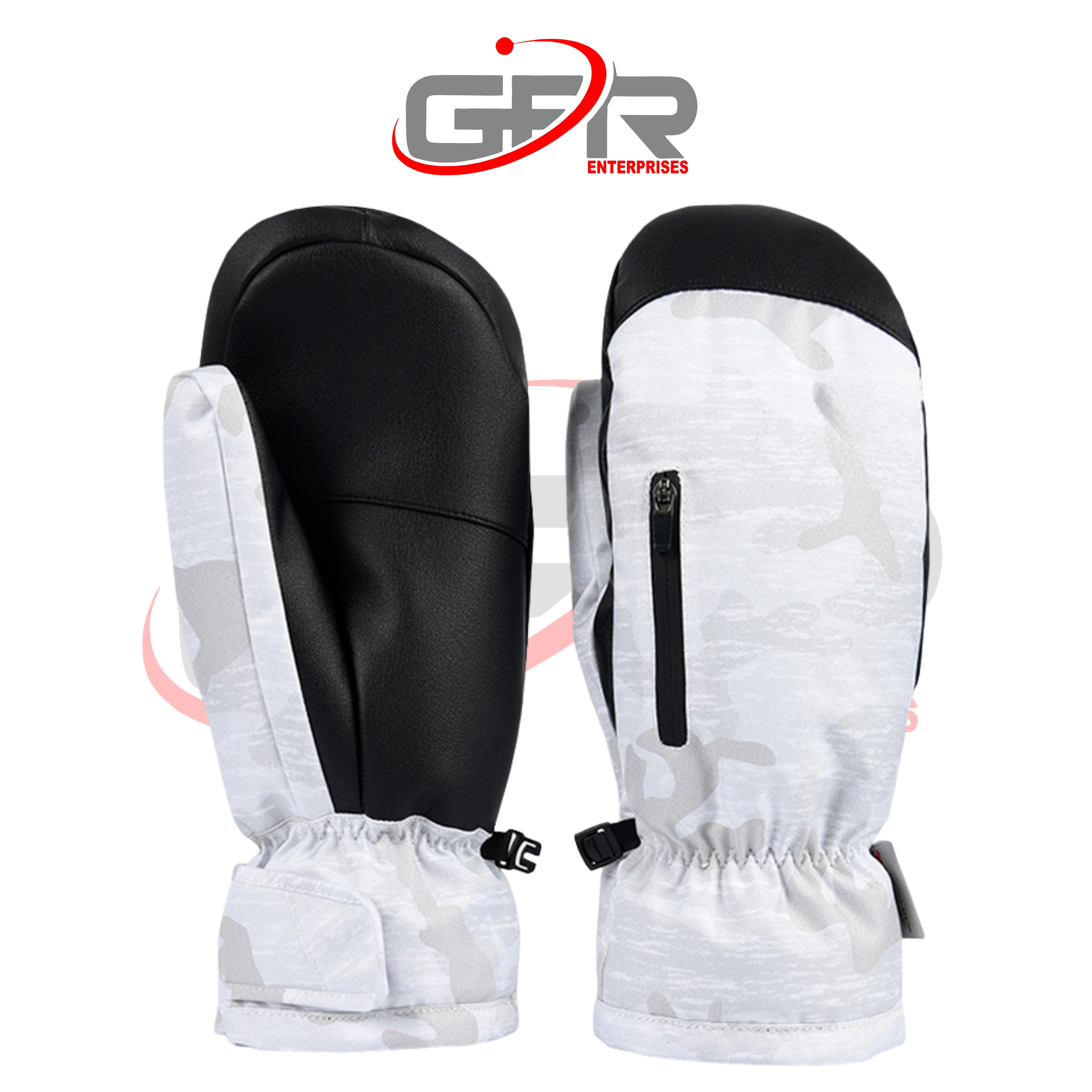 Winter sports gloves with extended gauntlet cuff.